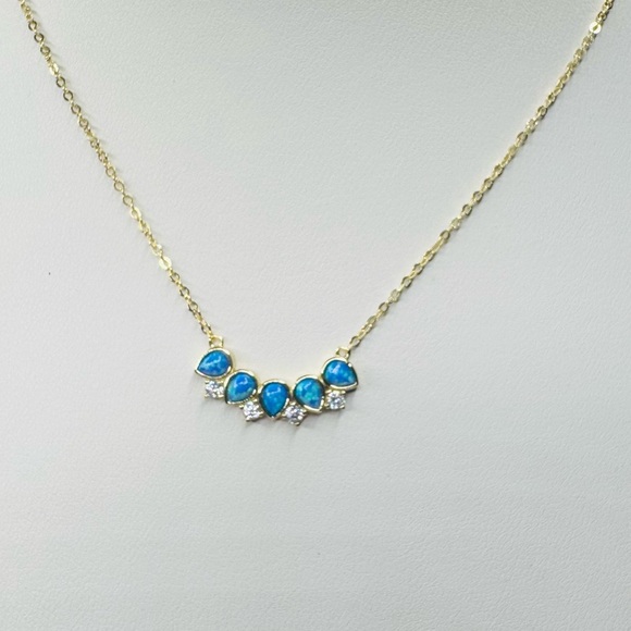 Chic 18K Gold Necklace with Blue Opal Stones and Crystal Accents - Picture 4 of 4